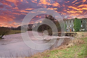 The Old Ruins Laigh Milton Mill  Near Crosshouse on the River Irvine Scotland. at the end of the day at sunset