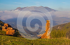 Old ruins and Montseny massif photo