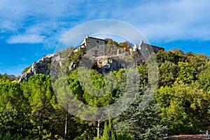 Old ruins near the village Vallon Pont d`Arc in Ardeche, France