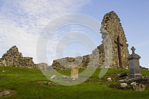 The old ruins of the original St Aidan`s Church at Bellerina in County Londonderry in Northern Ireland