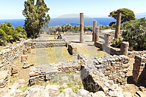 Old Ruins of The Public Baths in The Archaeological Park of Tindari, in Messina Province, Italy.