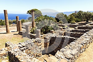 Old Ruins of The Public Baths in The Archaeological Park of Tindari, in Messina Province, Italy.