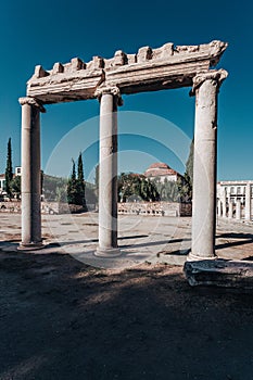 Old ruins in Roman Agora in Athens, Greece