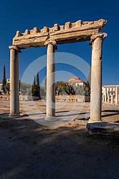 Old ruins in Roman Agora in Athens, Greece