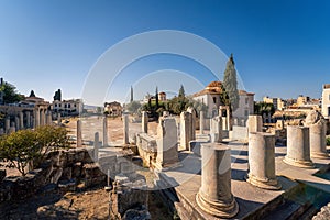 Old ruins in Roman Agora in Athens, Greece