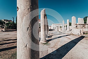 Old ruins in Roman Agora in Athens, Greece