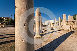 Old ruins in Roman Agora in Athens, Greece