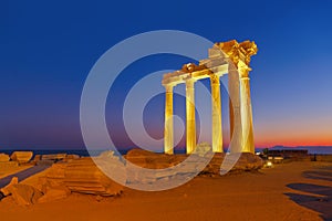 Old ruins in Side, Turkey at sunset