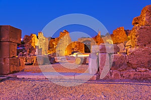 Old ruins in Side, Turkey at sunset