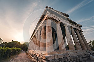 The old ruins: Temple of Hephaestus at sunset