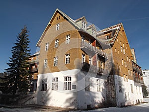 The Old,run-down,derelict,wooden hotel,built in a traditional way photo