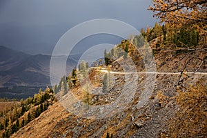 Old rural road to a mountain pass