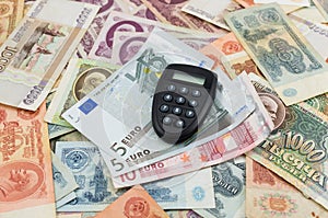 Old Russian banknotes and Euro