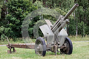 Old russian cannon in an outdoor museum. Armed military forces i