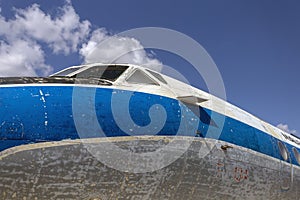 Old russian jet airplane in an old airfield