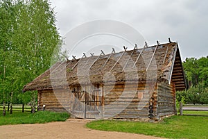 Old Russian log hut in Pushkin Mikhailovskoe