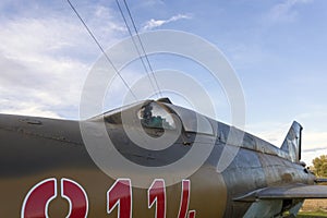 Old russian Mig-21 fighter jet in a military museum