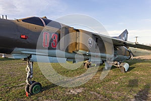 Old russian Mig-23 fighter jet in a military museum