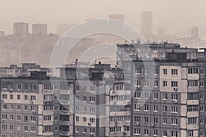 Old russian panel buildings in Vladivostok city