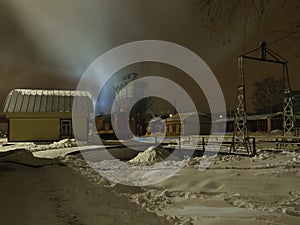 old Russian railway station in winter 