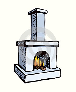 Old Russian stove. Vector drawing