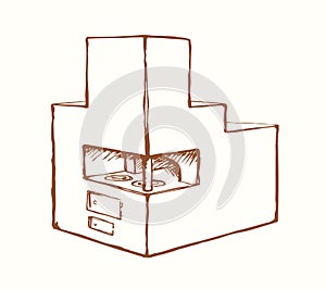 Old Russian stove. Vector drawing