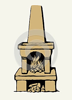 Old Russian stove. Vector drawing
