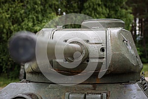 Old russian tank in an outdoor museum. Armed military forces in