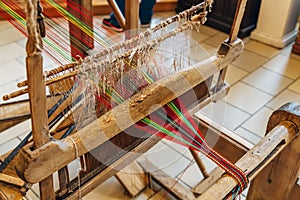 Old Russian traditional wooden hand weaving loom