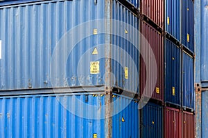 Old Rust Containers wall in Cargo container yard close up in Front view