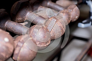 old rust dumbbells