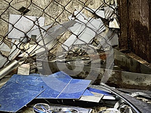 Old and rust Scrap irons plenty on floor,used metal,piled together in rubbish