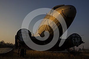 Old Rusted Airplane Abandoned in Junkyard at the Airport