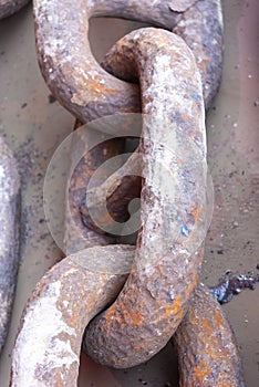 Anchor chain of the big cargo container vessel.