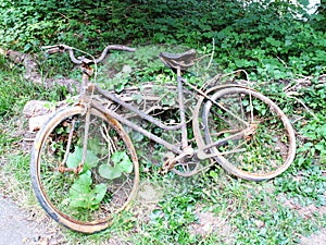 Old and rusted bicycle recovered from a river