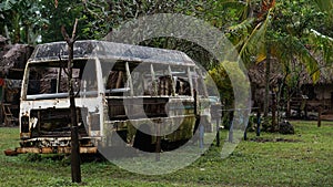 Old Rusted Bus In Tropical Setting