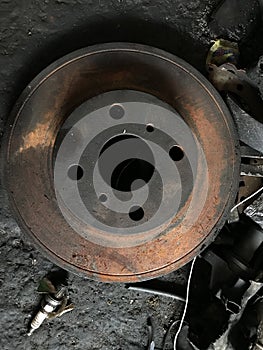 Old rusted car brake discs