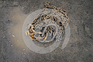 Old rusted chains view from the top