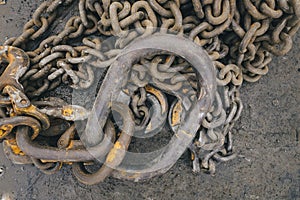 Old rusted chains view from the top