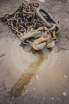 Old rusted chains view from the top