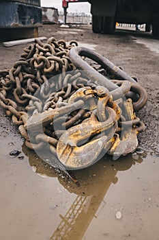 Old rusted chains view from the top