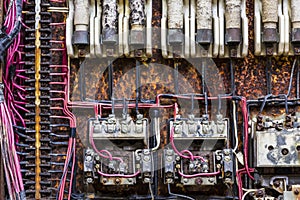 Old Rusted Electrical Panel with Fuses and Contacts in an Abandoned Automobile Factory III