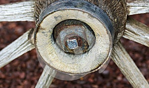 An Old Rusted Hub on a Wagon Wheel