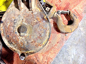 Old rusted pulley.