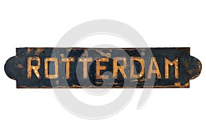 Old rusted ship plate of the Dutch city of Rotterdam