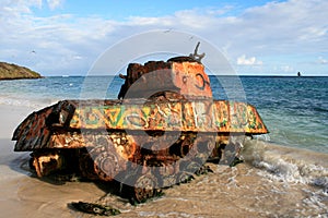 Old rusted tank on the beach in Puerto Rico