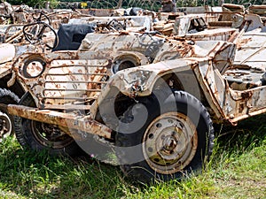 Old rusted US Army jeeps