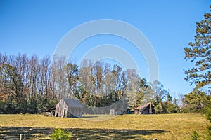 Old rustic abandoned house on a farm in rural Georgia during the Fall