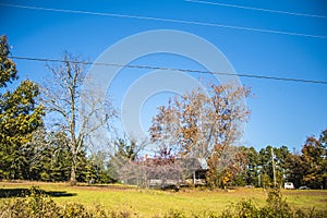 Old rustic abandoned house on a farm in rural Georgia during the Fall and trees