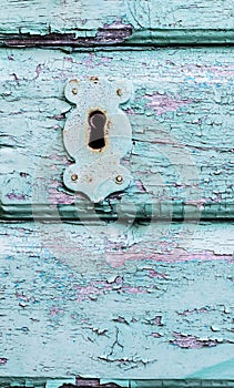 Old rustic beautiful house wooden door lock and keyhole